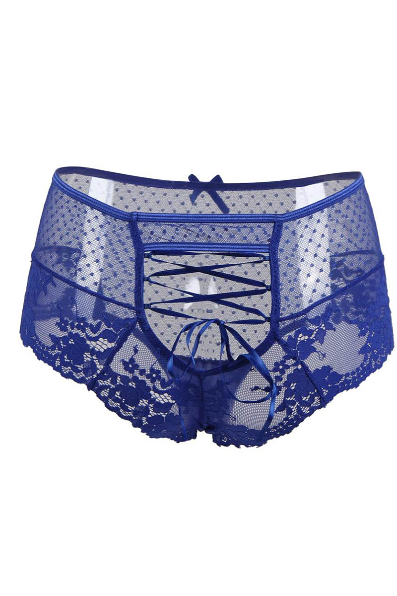 Tanga lacé dentelle taille haute Bleu