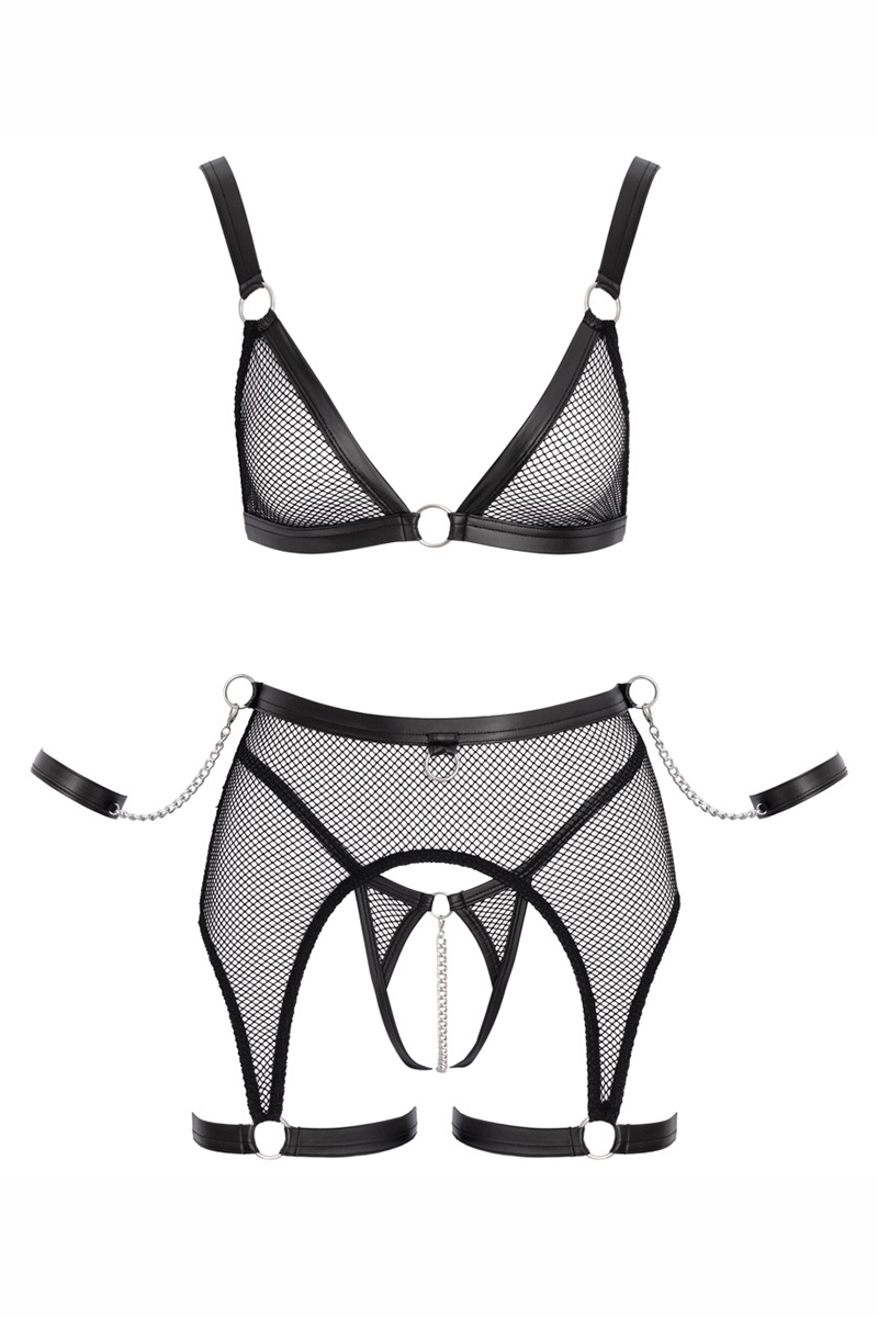 Ensemble Fetish noir en dentelle - Cotelli Bondage