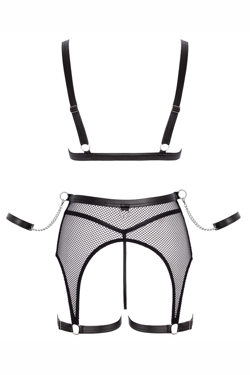 Ensemble Fetish noir en dentelle - Cotelli Bondage