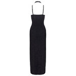 Robe longue à décolleté plongeant noire argentée - Cottelli PARTY