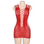 Robe rouge moulante ajourée filet Paris Hollywood