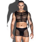 Ensemble top et boxer noir en maille résille