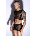 Ensemble top et boxer noir en maille résille