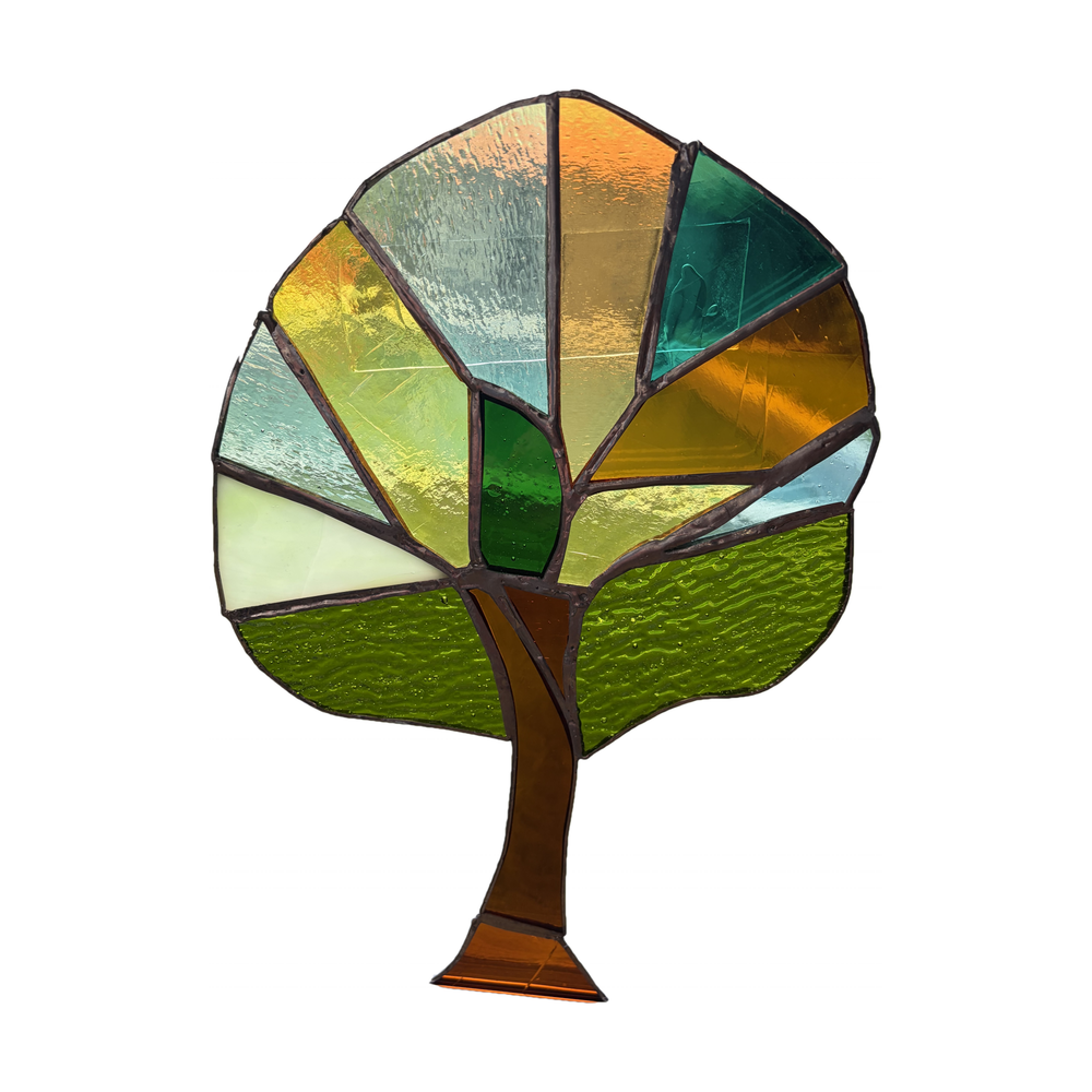 Vitrail arbre dautomne en verre coloré