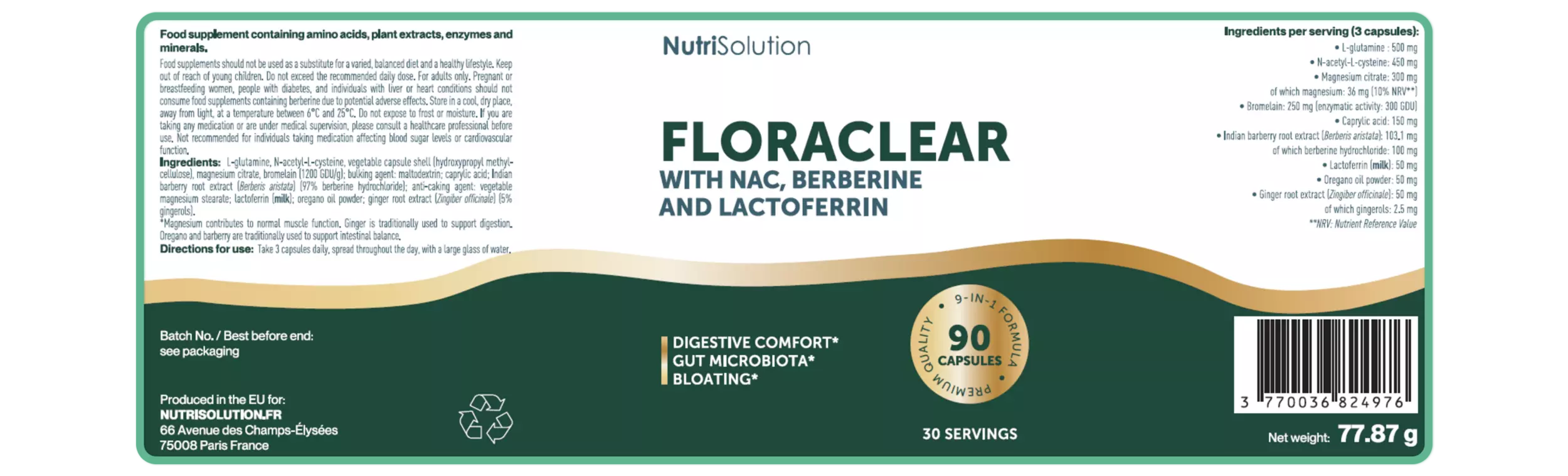 FloraClear ingredients label