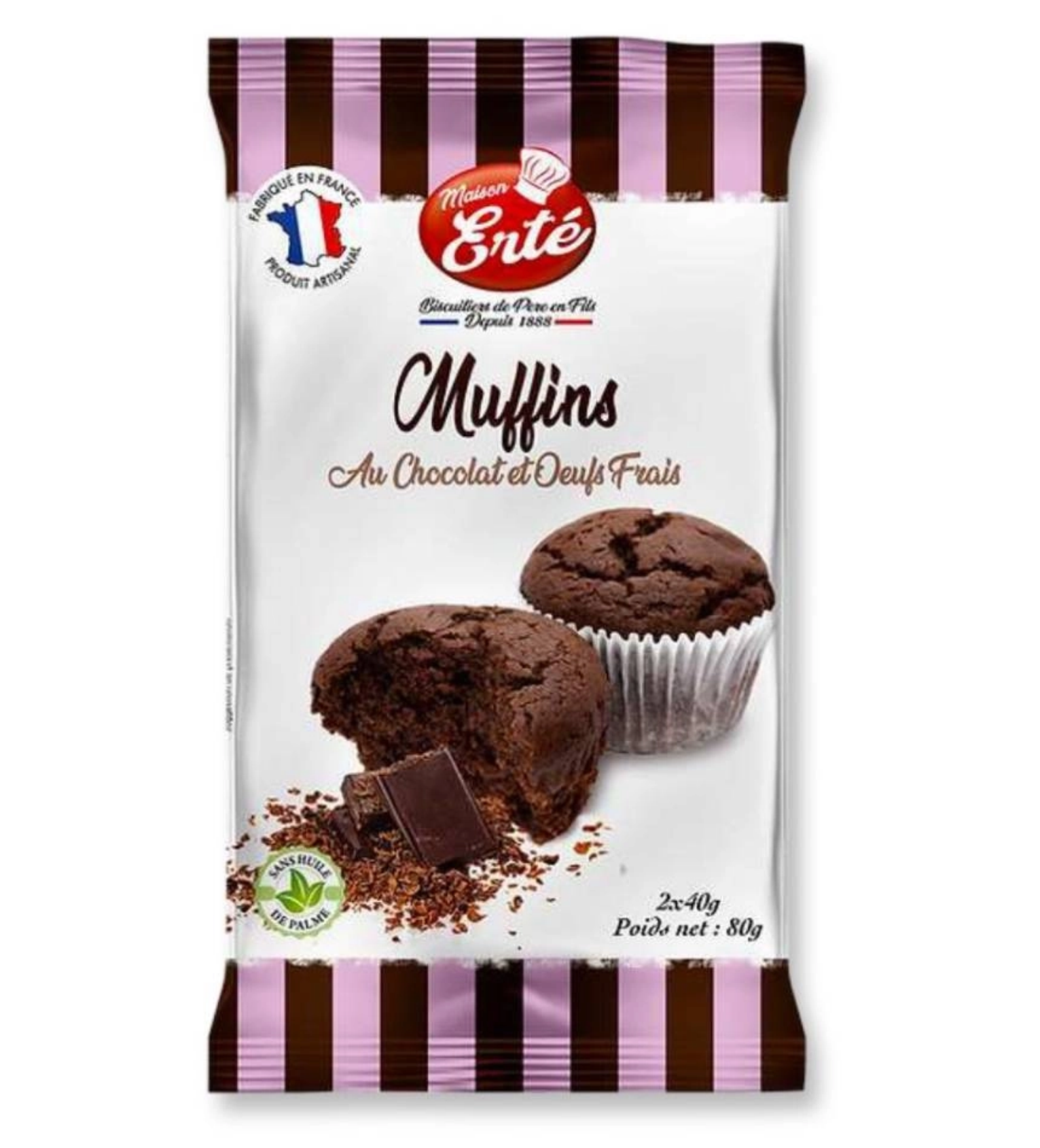 maison erté muffins moelleux aux pepites de chocolat boite de 24 sachets