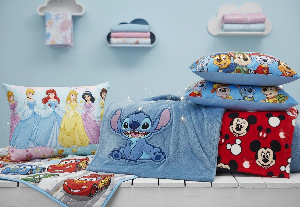 c4ouvertures et oreillers disney stitch mickey minnie pat patrouille princesses cars