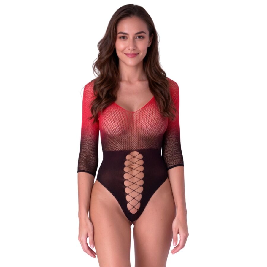 Bodystocking en maille noire et rouge Passion BS118, photo principale