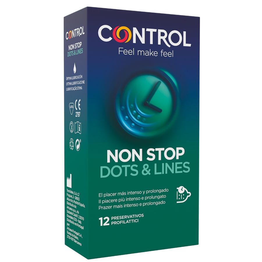 Préservatifs retardants Control Nonstop Dots and Lines 12 unités, vue 1 sur 2