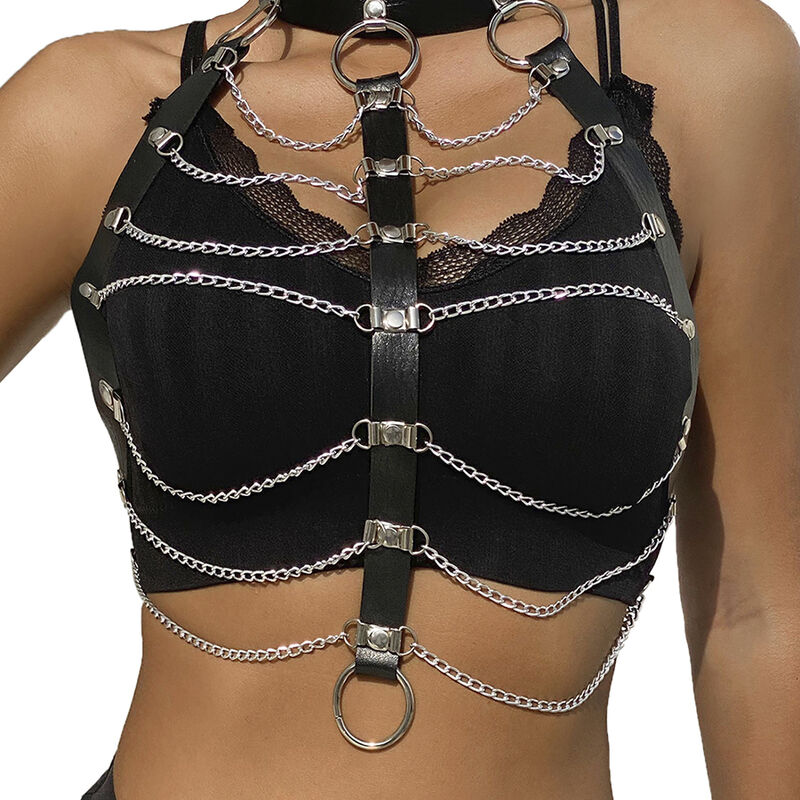 Harnais poitrine chaîne en S cuir noir Subblime vue 4 sur 11