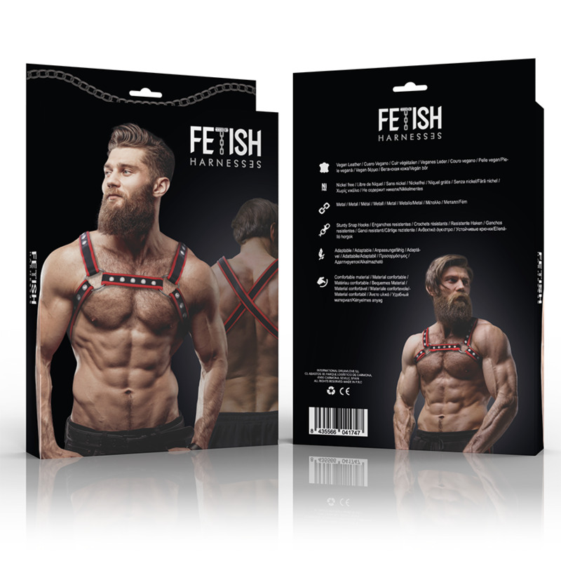 Harnais bulldog homme éco cuir noir rouge Fetish Submissive vue 6 sur 6