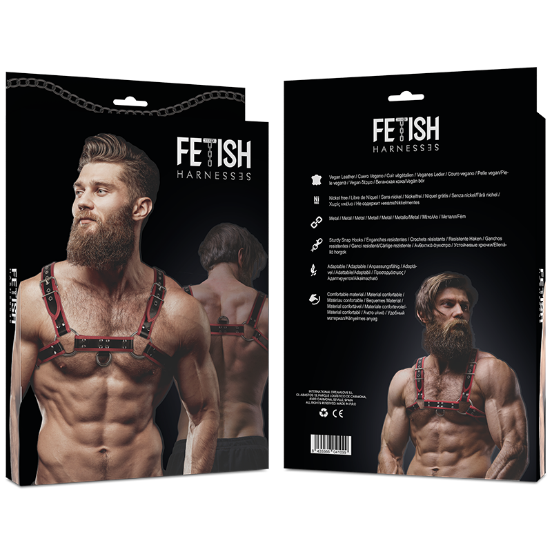 Harnais poitrine homme éco cuir noir rouge Fetish Submissive vue 6 sur 6