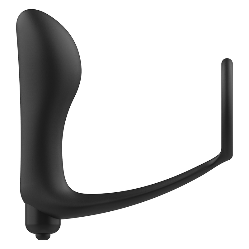 Plug anal vibrant noir Addicted Toys avec anneau pénien, vue de profil, anneau vu par la tranche
