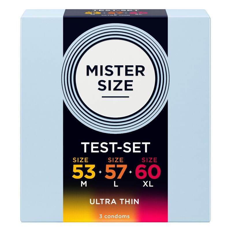 Pack échantillon préservatifs Mister Size 53-57-60 mm 3 unités, vue 1 sur 4