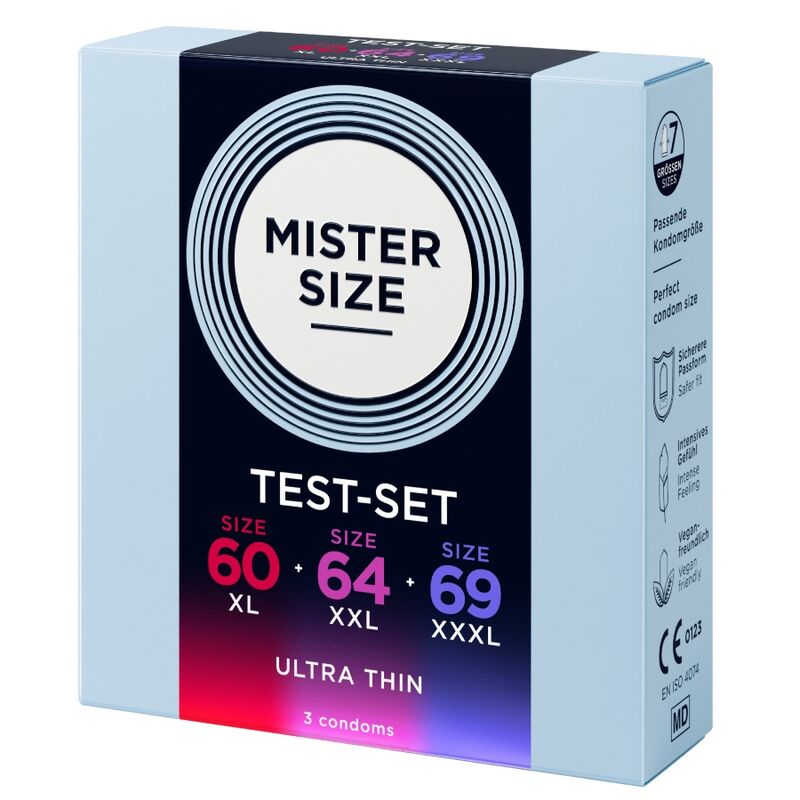 Pack échantillon préservatifs Mister Size 60-64-69 mm 3 unités, vue 2 sur 4
