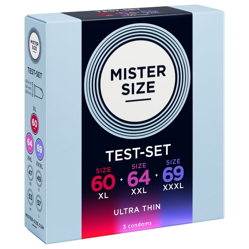 Pack échantillon préservatifs Mister Size 60-64-69 mm 3 unités, vue 3 sur 4
