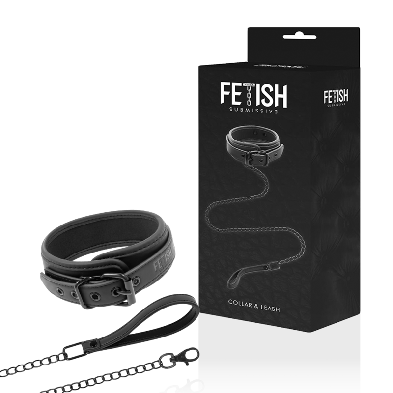 collier avec laisse chaîne doublé néoprène Fetish Submissive 13
