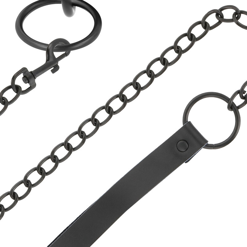 collier néoprène noir avec laisse chaîne Darkness 4