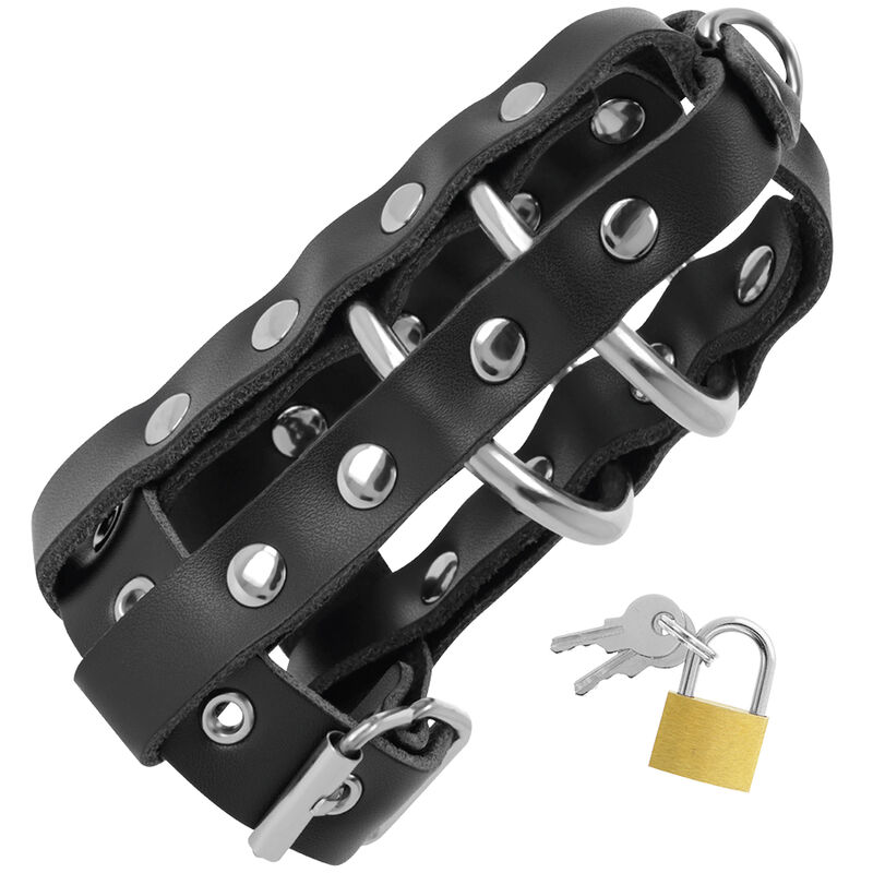 cage de chasteté en cuir végan avec serrure Darkness 2