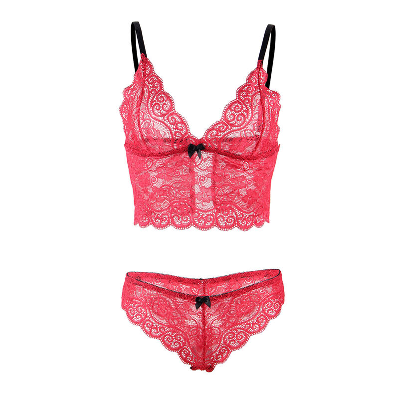chemisier de nuit en soie et dentelle avec culotte rouge S/M Subblime 953898 7