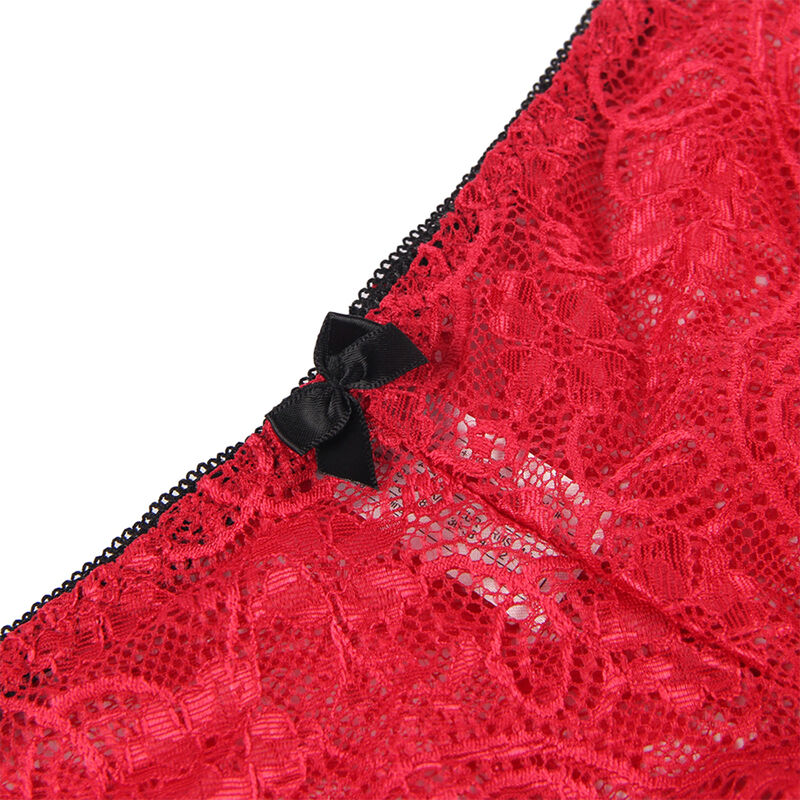 chemisier de nuit en soie et dentelle avec culotte rouge S/M Subblime 953898 9