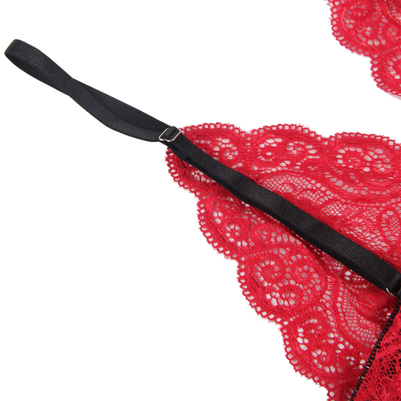 chemisier de nuit en soie et dentelle avec culotte rouge S/M Subblime 953898 12