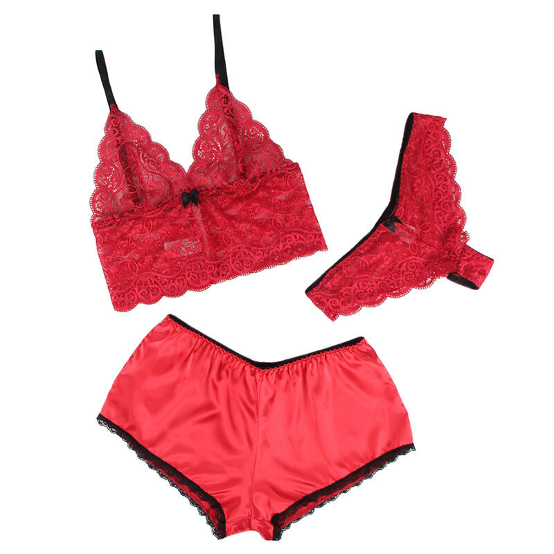 chemisier de nuit en soie et dentelle avec culotte rouge L/XL Subblime 953904 3