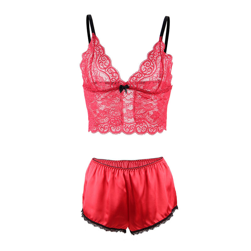 chemisier de nuit en soie et dentelle avec culotte rouge L/XL Subblime 953904 5