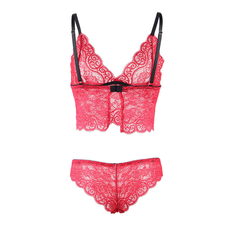 chemisier de nuit en soie et dentelle avec culotte rouge L/XL Subblime 953904 8