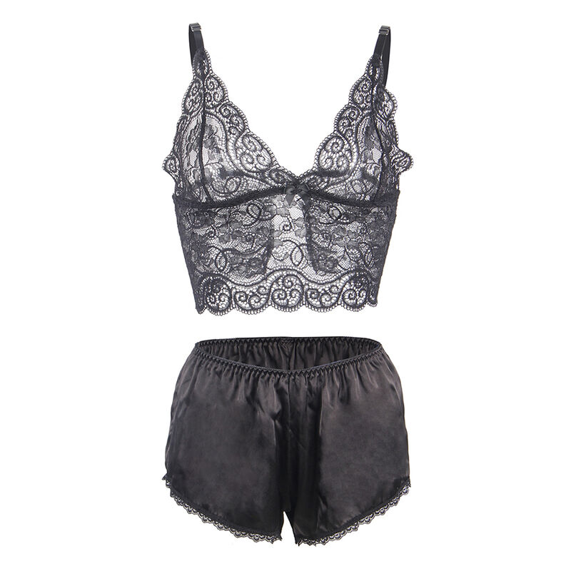chemisier de nuit en soie et dentelle avec culotte noire L/XL Subblime 953928 5