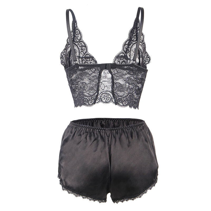 chemisier de nuit en soie et dentelle avec culotte noire L/XL Subblime 953928 6
