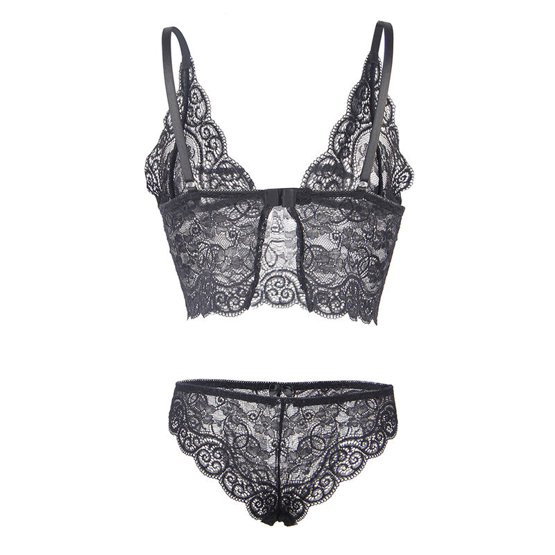chemisier de nuit en soie et dentelle avec culotte noire L/XL Subblime 953928 7