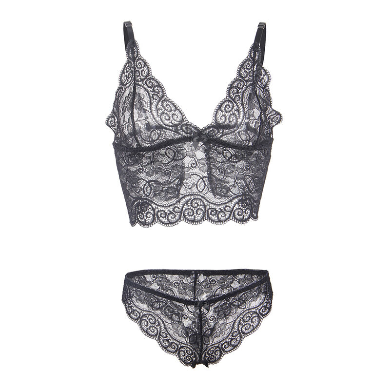 chemisier de nuit en soie et dentelle avec culotte noire L/XL Subblime 953928 8