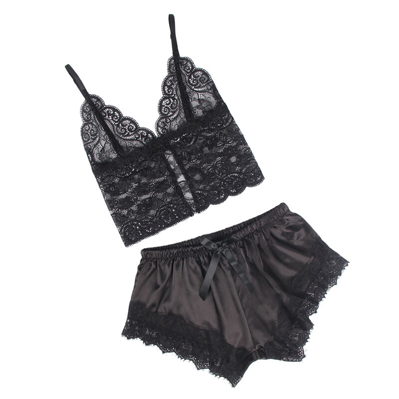 chemise de nuit décontractée en soie avec pantalon en dentelle noir L/XL Subblime 953942 4