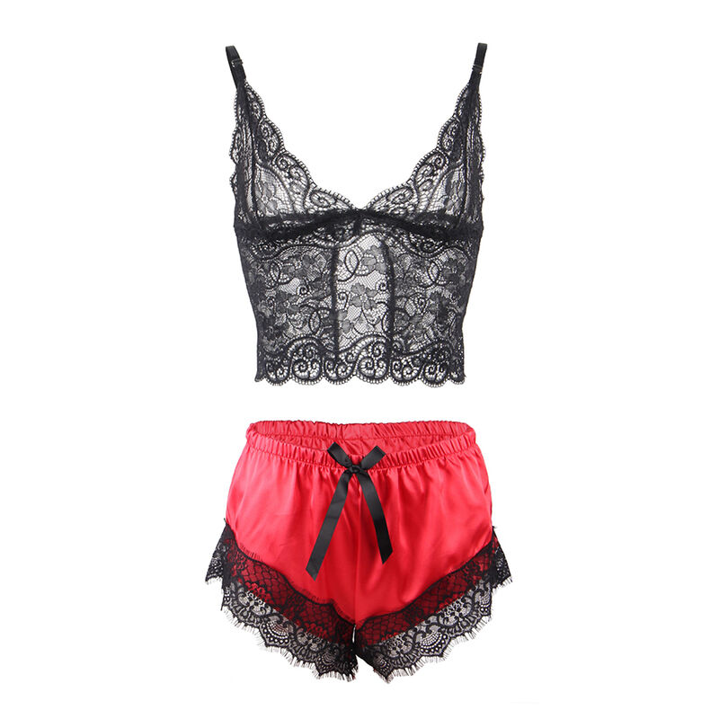 chemise de nuit décontractée en soie avec pantalon en dentelle noir et rouge S/M Subblime 953959 5