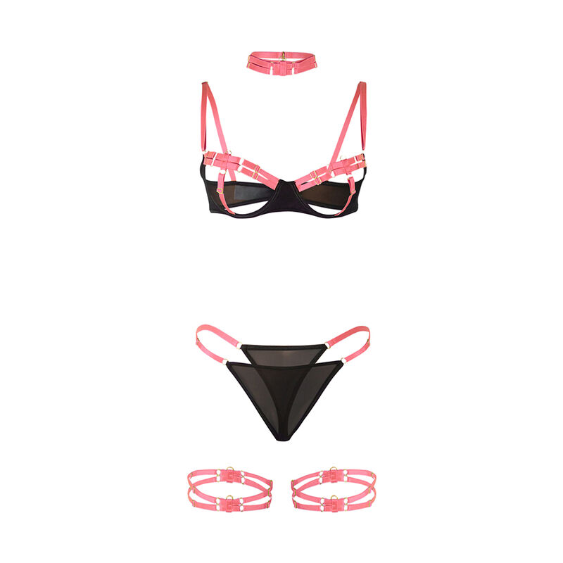ensemble soutien-gorge avec collier et détails de jambes rose fluo L/XL Subblime 955304 5