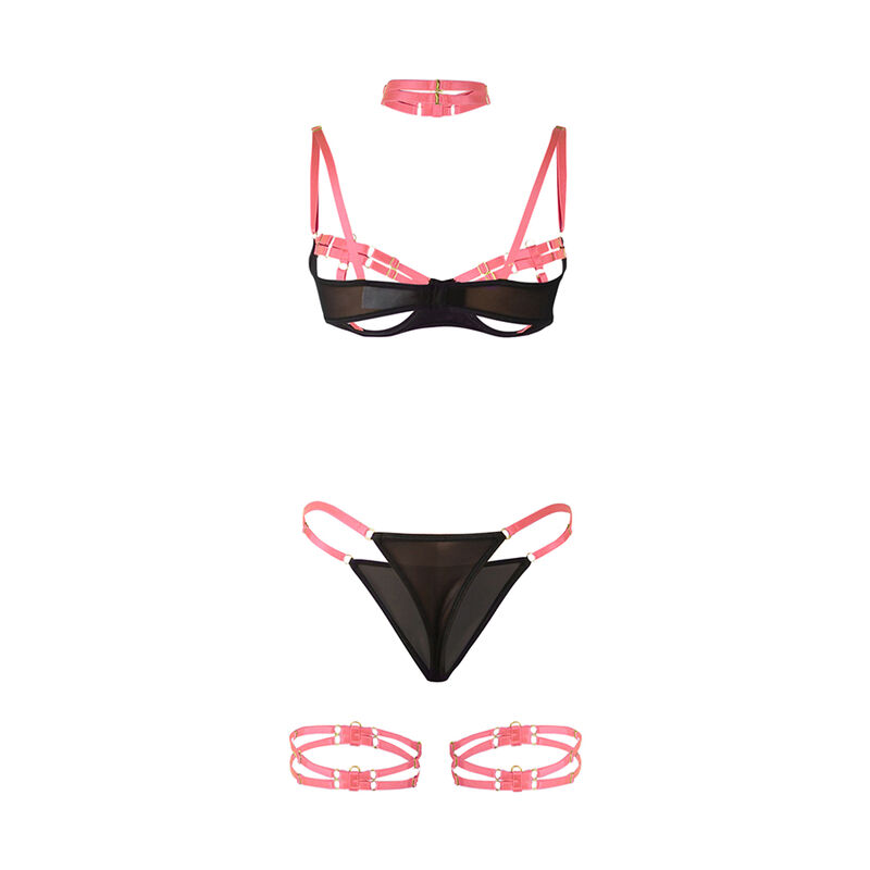 ensemble soutien-gorge avec collier et détails de jambes rose fluo L/XL Subblime 955304 6