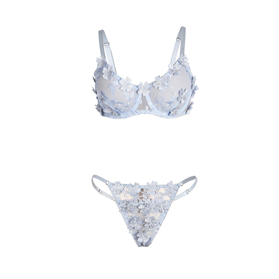 ensemble soutien-gorge et culotte brodés de fleurs bleu ciel S/M Subblime 957629 5
