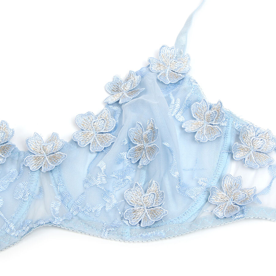 ensemble soutien-gorge et culotte brodés de fleurs bleu ciel S/M Subblime 957629 6