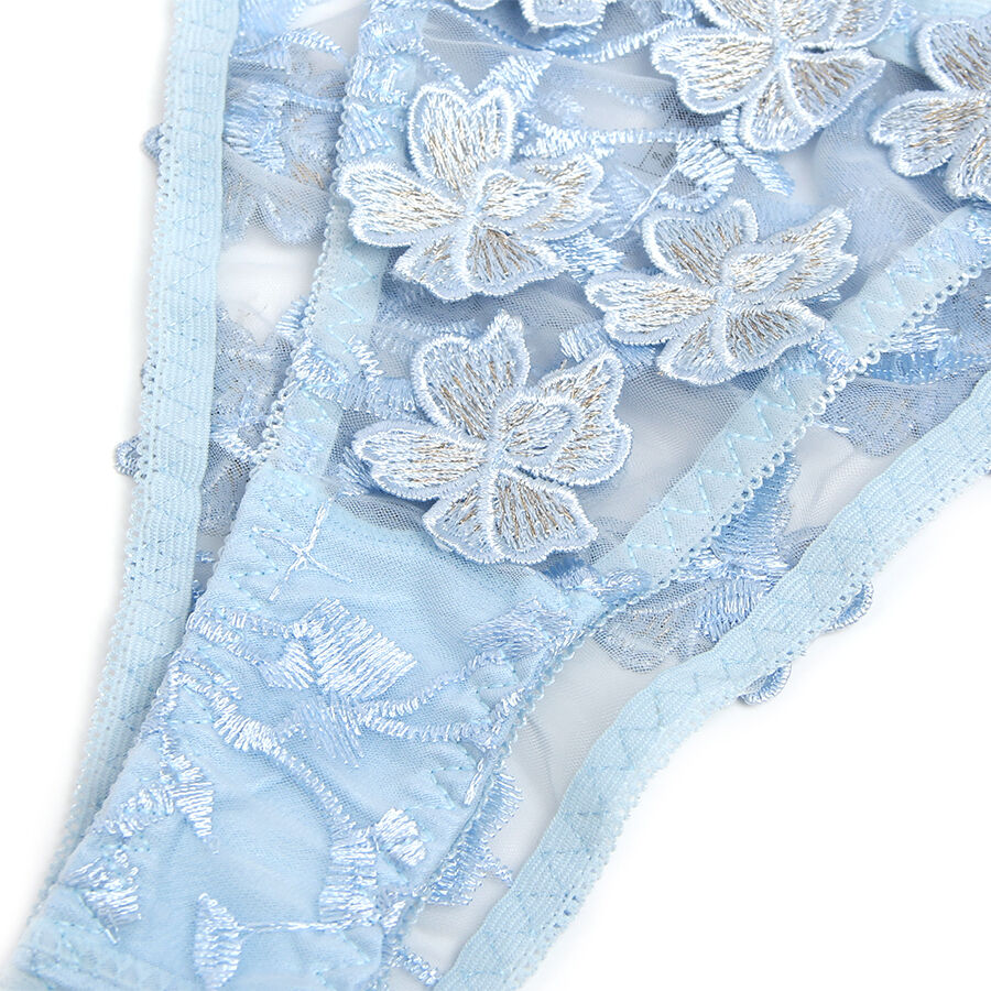 ensemble soutien-gorge et culotte brodés de fleurs bleu ciel S/M Subblime 957629 7
