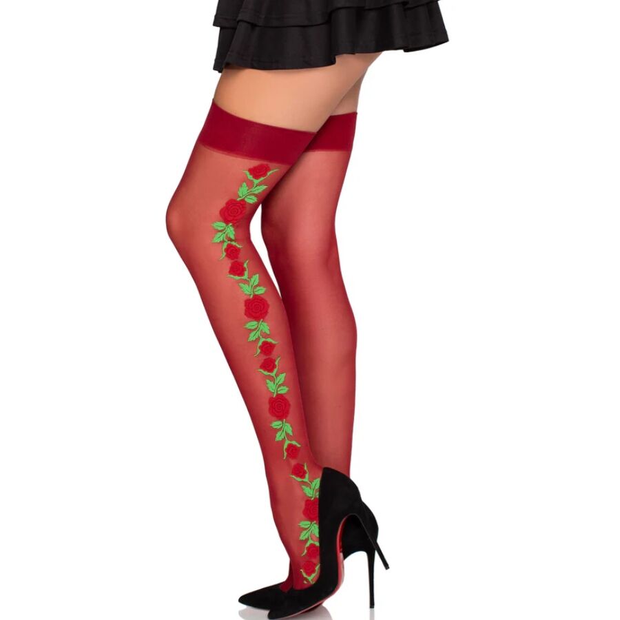 bas porte-jarretelles 1957 à fleurs rouges taille unique Leg Avenue 2