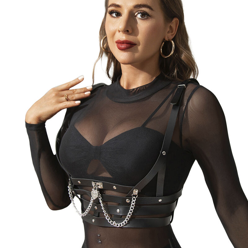 harnais corset avec chaîne en cuir noir taille unique Subblime 2