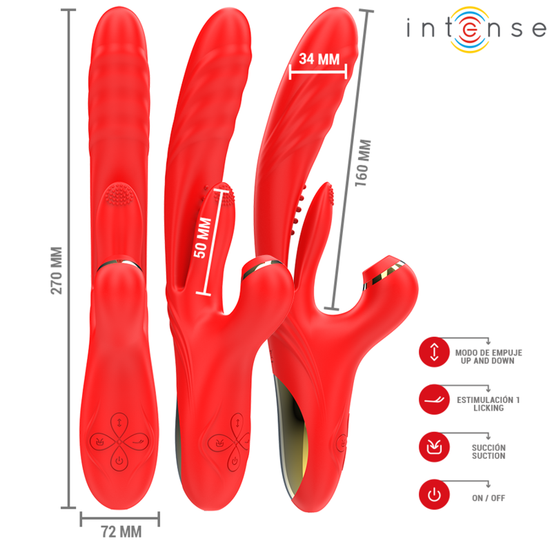 vibromasseur multifonction poussée et aspiration clitoridienne rouge Intense Karol 4