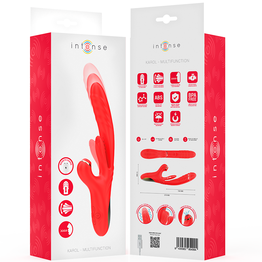 vibromasseur multifonction poussée et aspiration clitoridienne rouge Intense Karol 8