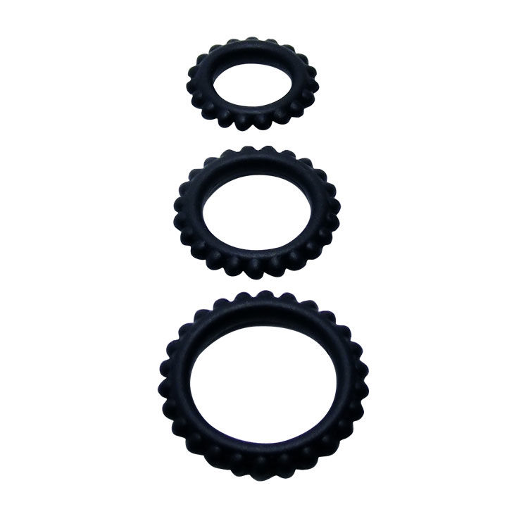 set de 3 anneaux péniens en silicone noir Titan 2,8 2,4 1,9 cm Baile 3