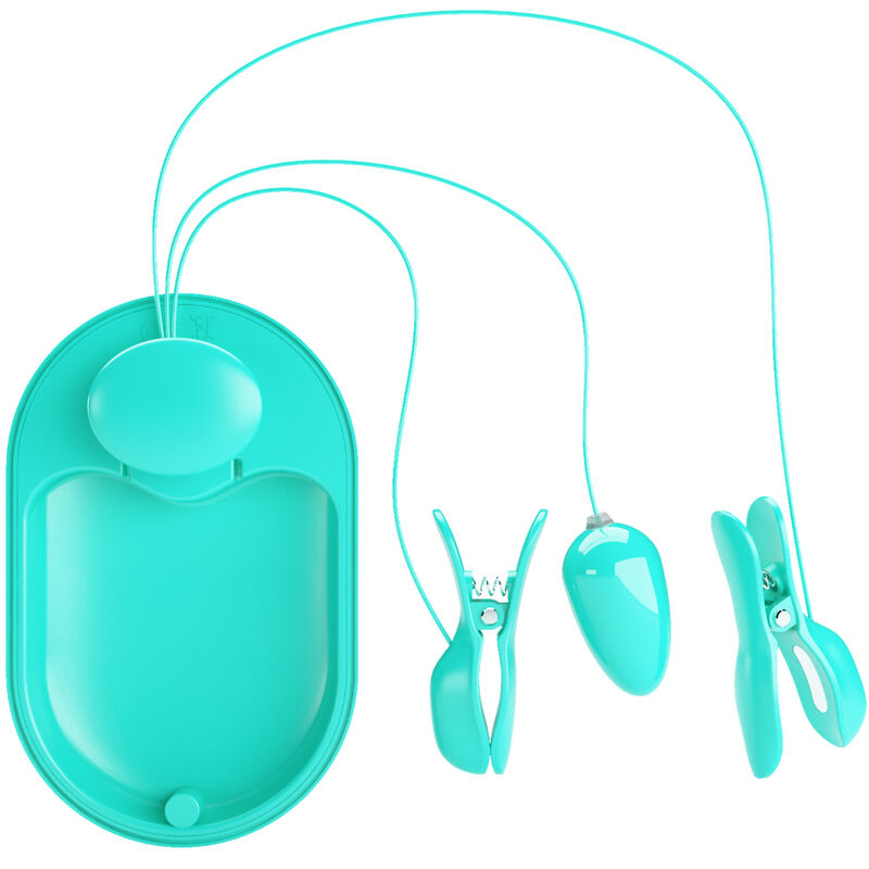 pinces à tétons vibrantes électrostimulation rechargeables bleu boîte surprise Pretty Love 2