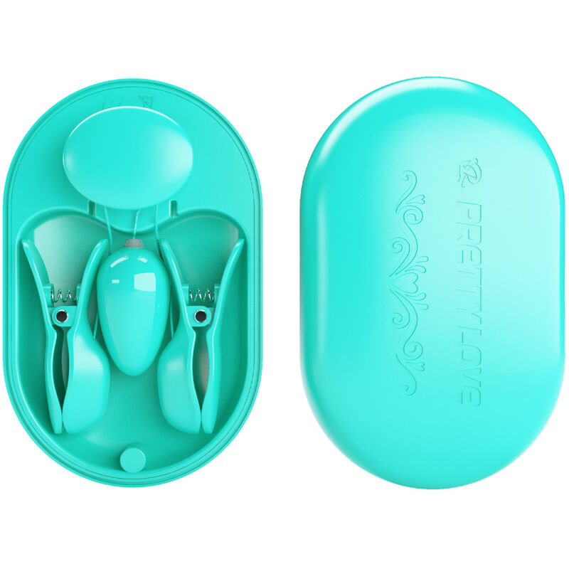 pinces à tétons vibrantes électrostimulation rechargeables bleu boîte surprise Pretty Love 3
