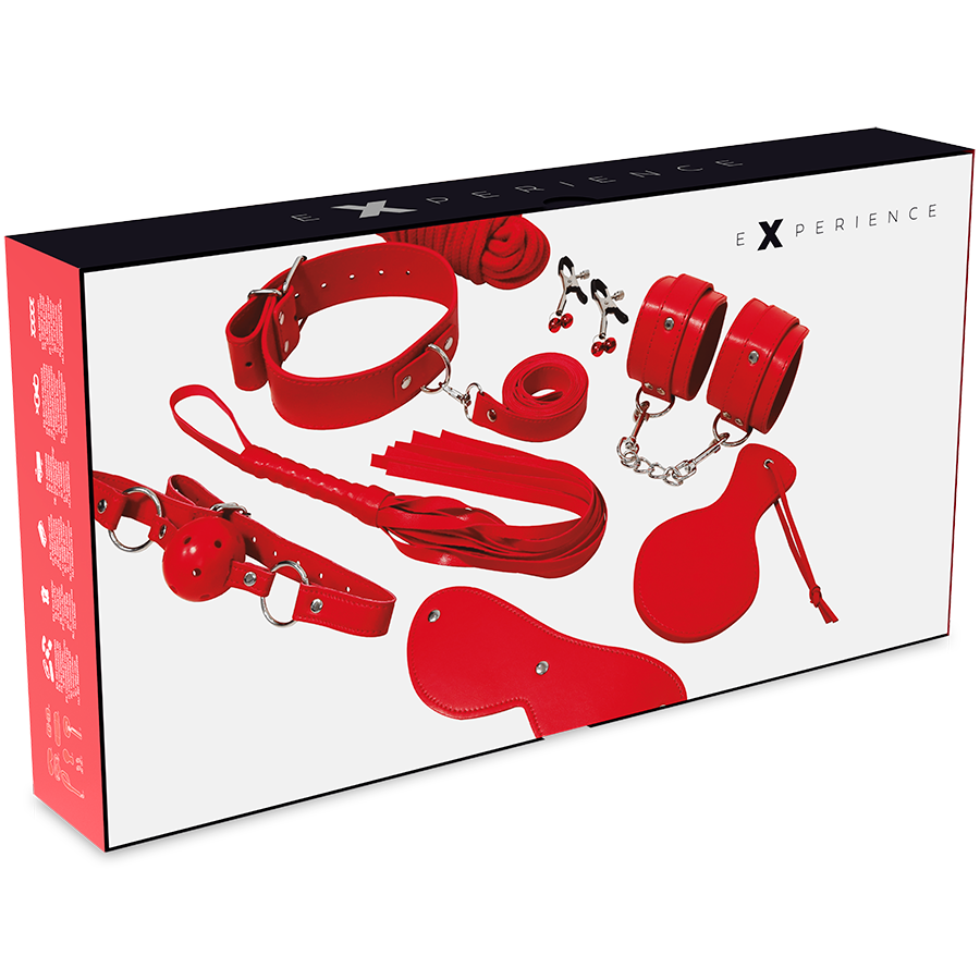 kit bondage BDSM rouge 8 pièces en similicuir Experience 2