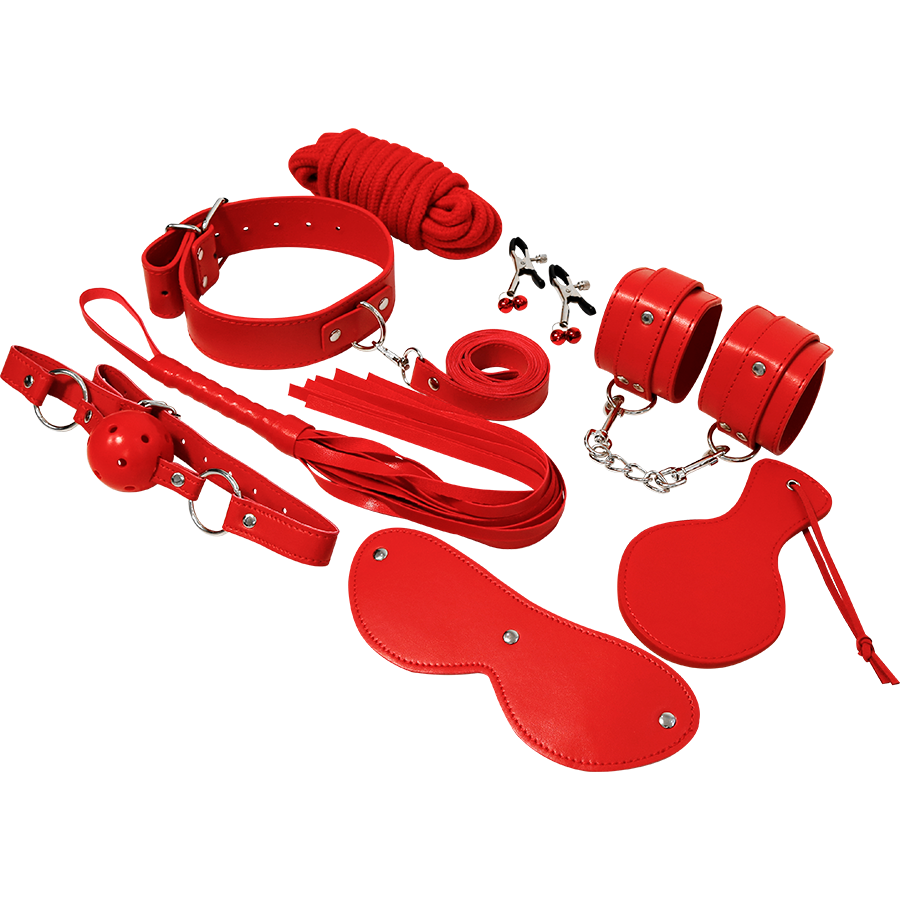 kit bondage BDSM rouge 8 pièces en similicuir Experience 3