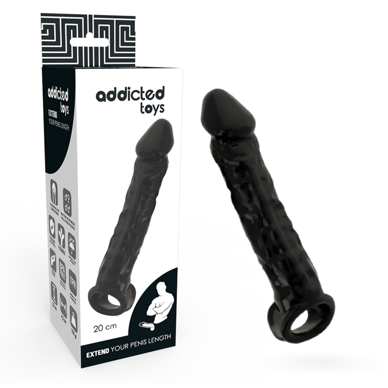 gaine dextension de pénis noire avec anneau pour testicules Addicted Toys 2